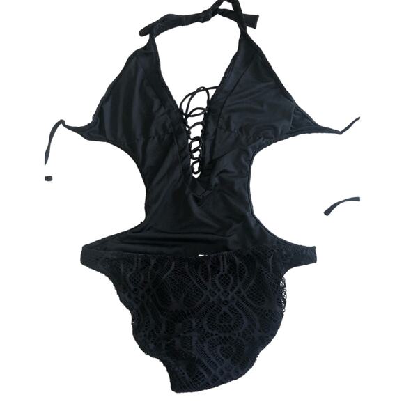 Ralph Lauren plunge backless Elegant Black Lace One Piece swimsuit size small - Picture 3 of 6
